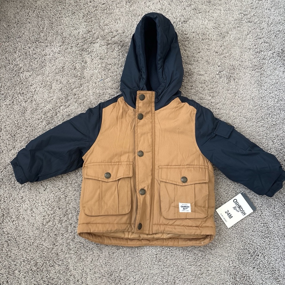 OshKosh B'gosh Tan and Navy Kids Puffer Jacket